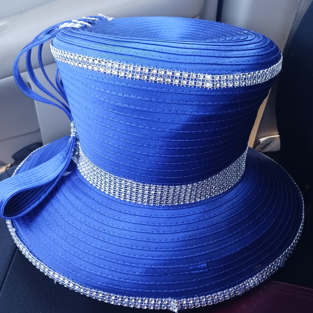 Blue with silver trim New Dress Formal Church Hat